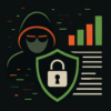 Stylized digital illustration depicting secure data protection with abstract figures representing third-party data brokers and personal data surrounded by security barriers.