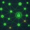 A secure digital web of green nodes and red-orange links on a charcoal background, representing decentralized data privacy with VALT.